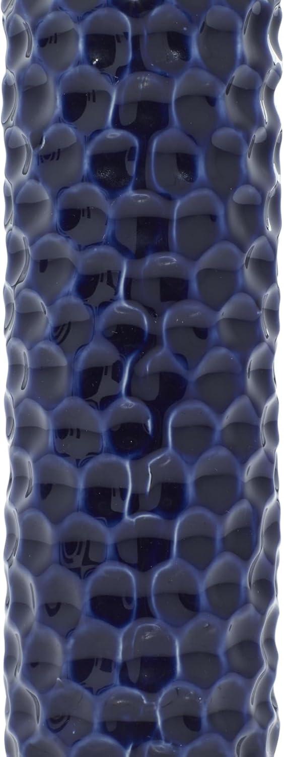 DecMode 3"W, 12"H Dark Blue Ceramic Vase with Varying Patterns, Set of 3