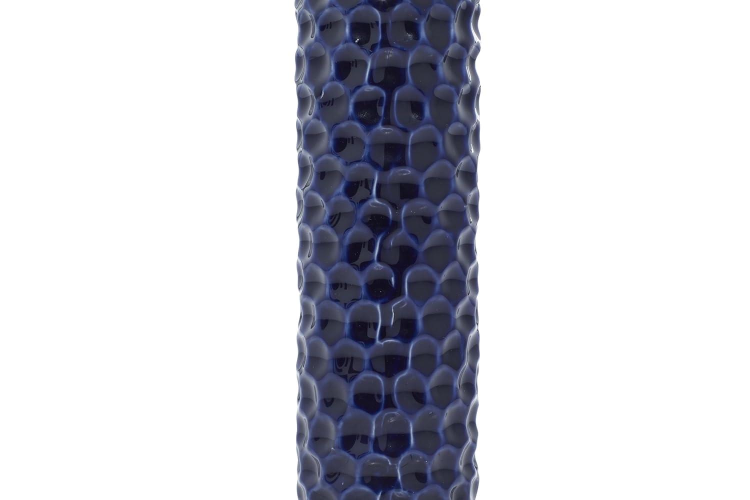 DecMode 3"W, 12"H Dark Blue Ceramic Vase with Varying Patterns, Set of 3