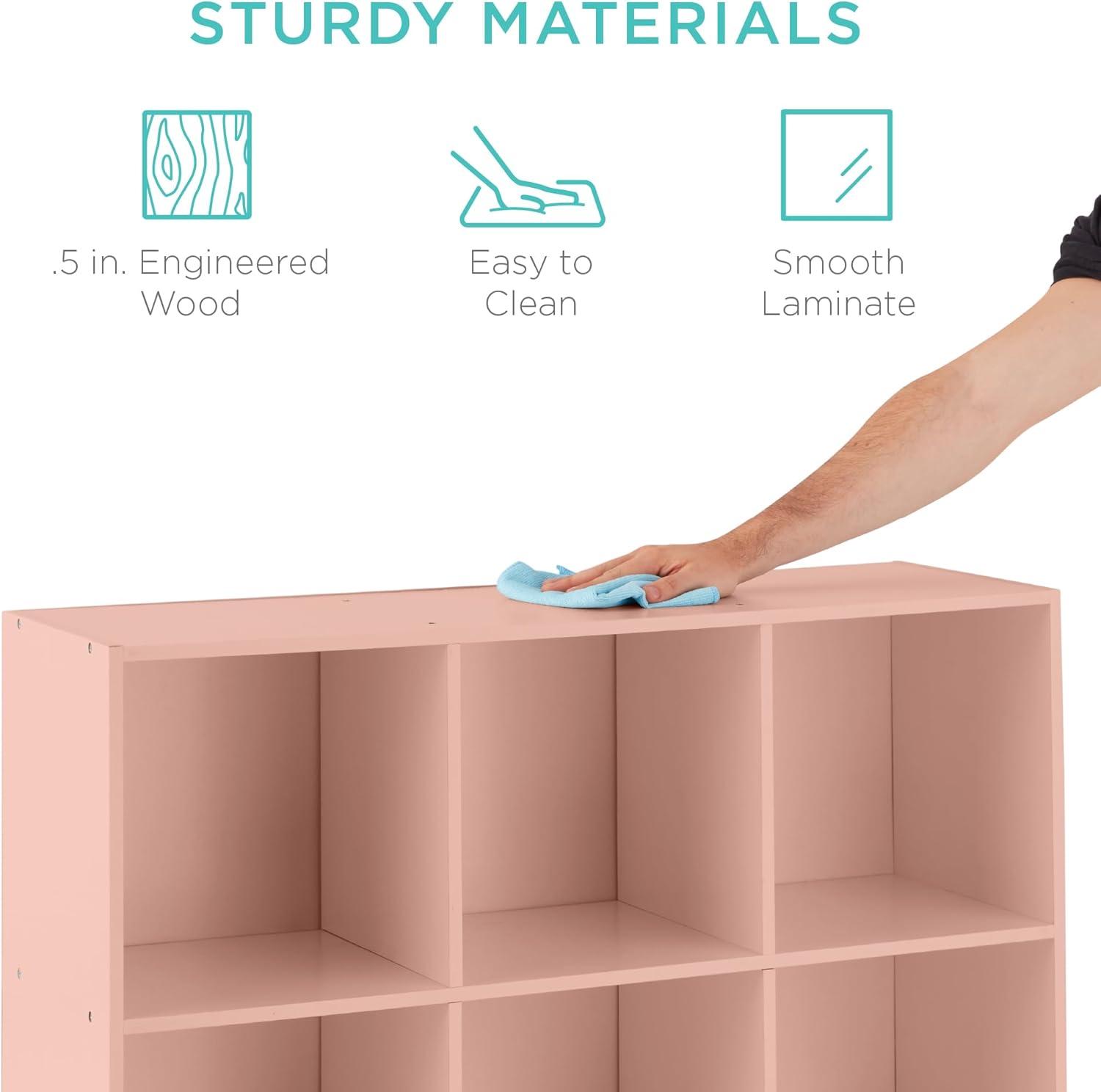 Best Choice Products 9-Cube Bookshelf, 13.5in Display Storage System, Organizer w/ Removable Back Panels - Light Pink