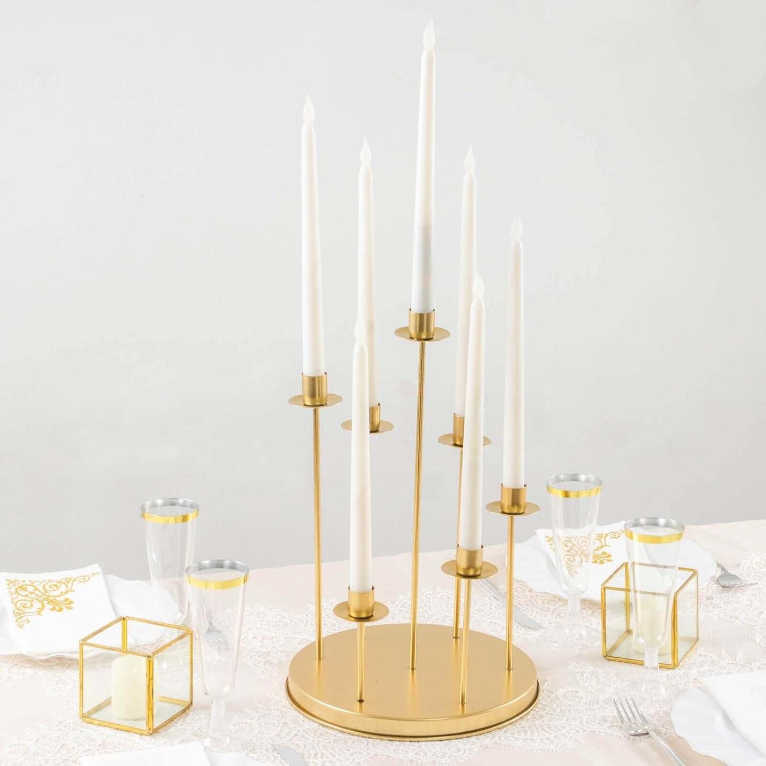 Gold 15" Tall 7-Arm Metal Tabletop Candelabra