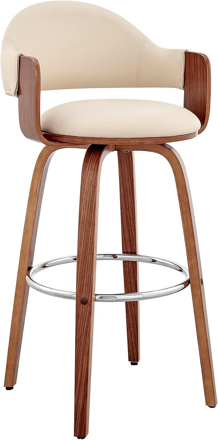 Daxton 30" Cream Faux Leather and Walnut Wood Bar Stool