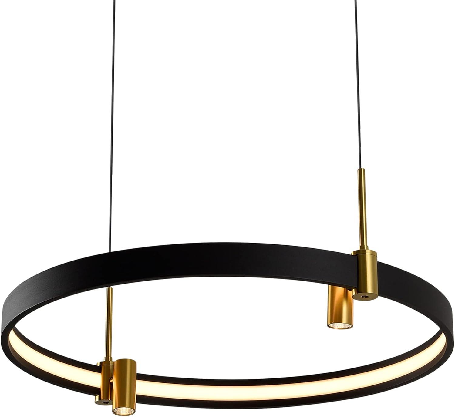 Tania 23-in Ring 100-277V ETL Certified Integrated LED Height Adjustable Chandelier, 2 Spotlights