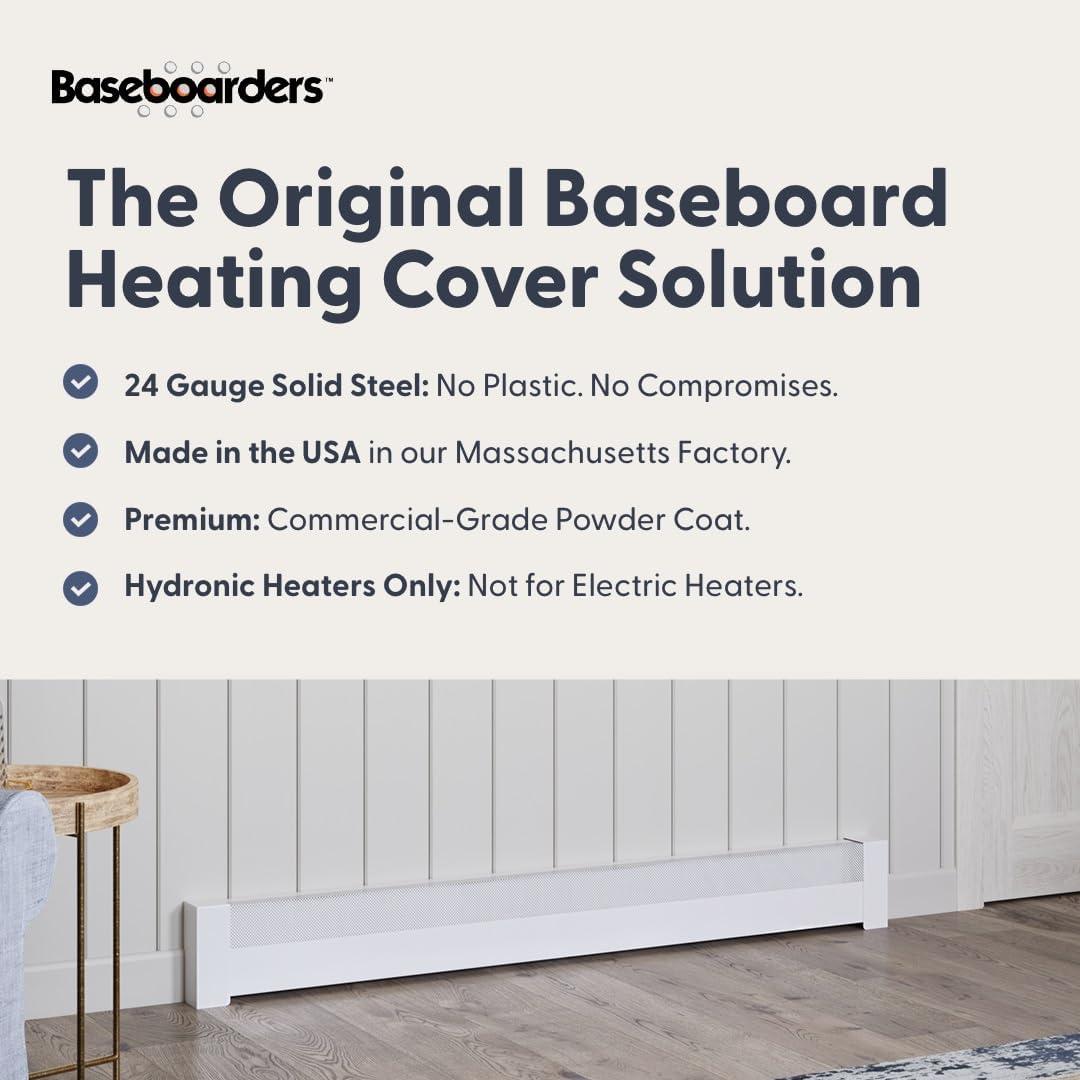Baseboarders Baseboarders Basic Galvanized Steel Easy Slip-On Baseboard Heater Cover ONLY - White | ENDCAPS SOLD SEPARATELY