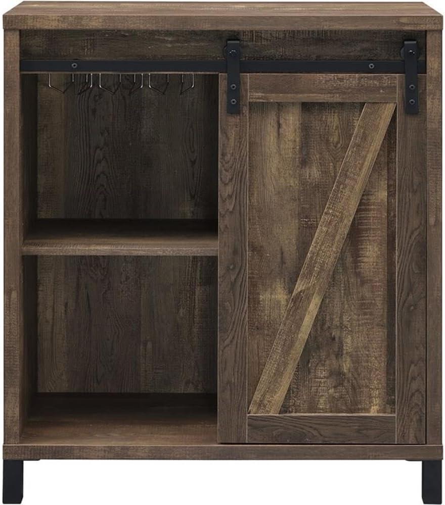 Coaster Farmhouse Wood 2-Shelf Bar Cabinet with Sliding Door in Oak