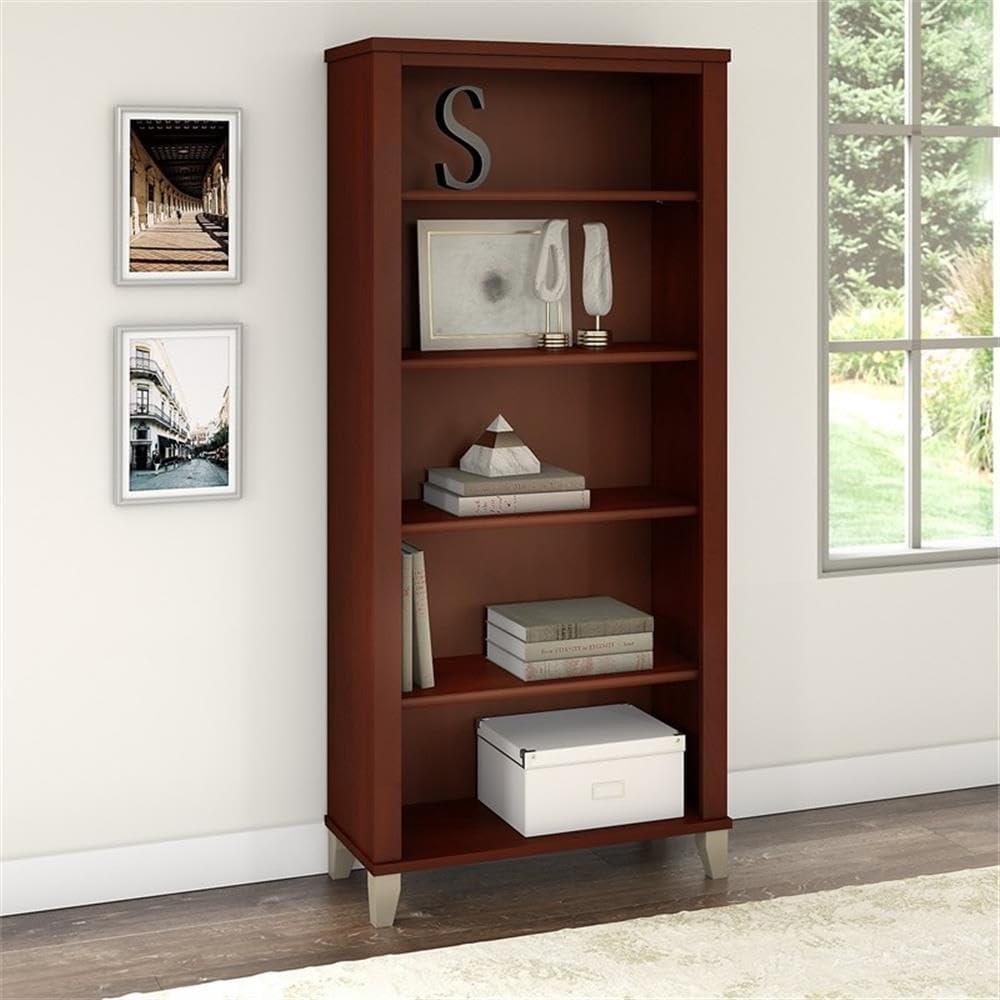 Bush Furniture Somerset 5 Shelf Tall Bookcase in Hansen Cherry Finish