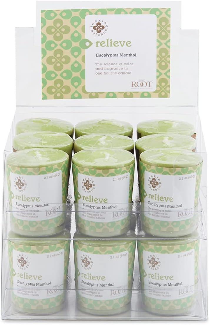 Root Candles Seeking Balance Relieve Eucalyptus Menthol Scented Votive Candle (Set of 18)