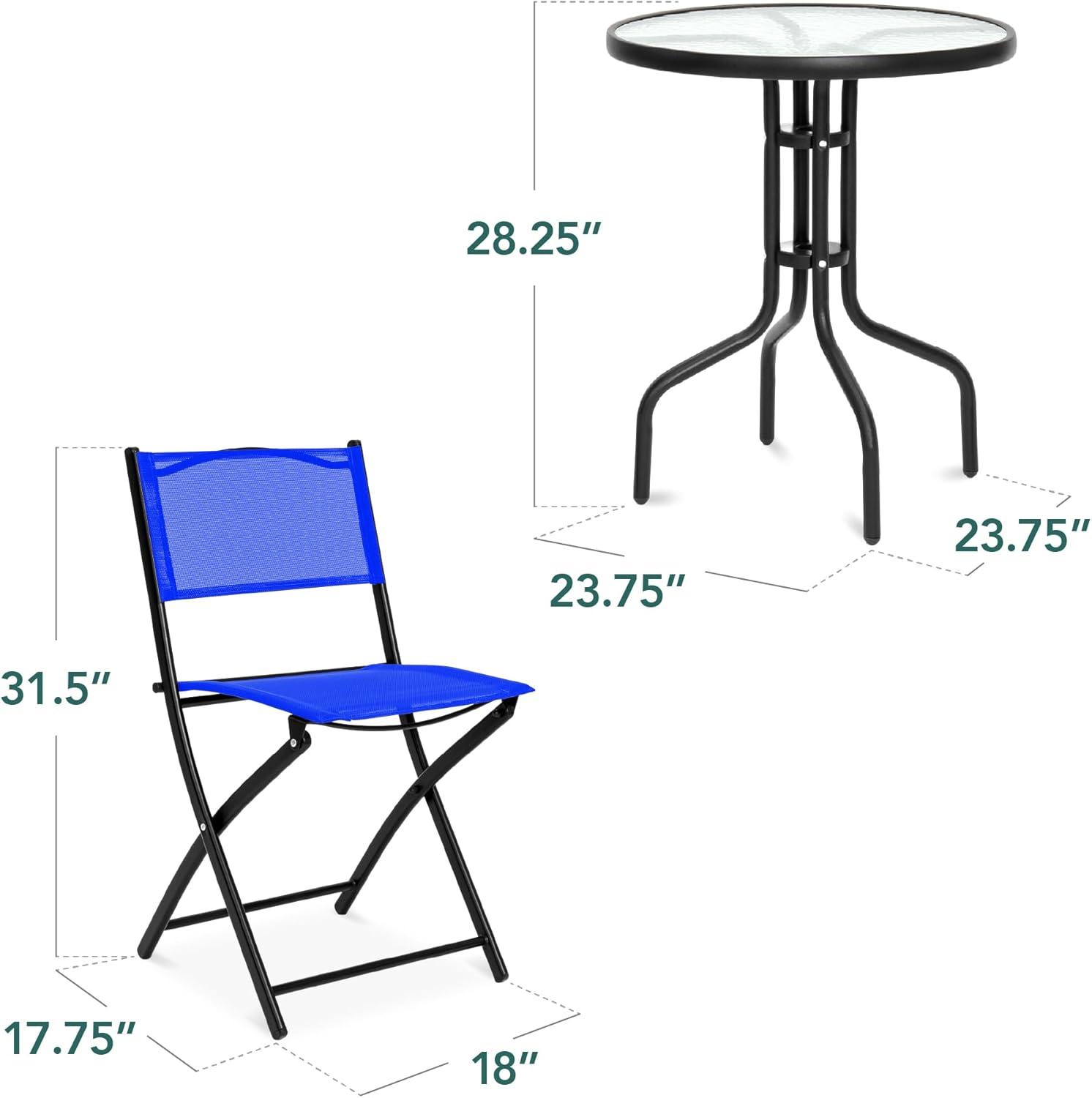 George Oliver 3-Piece Patio Bistro Dining Furniture Set W/ Glass Tabletop, Folding Chairs