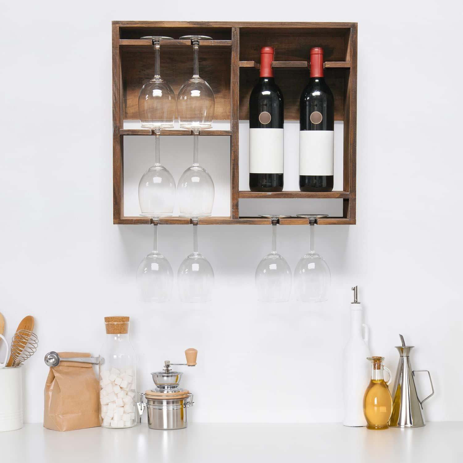 Bartow Wall Mounted Wood Wine Rack Shelf with Glass Holder - Elegant Designs