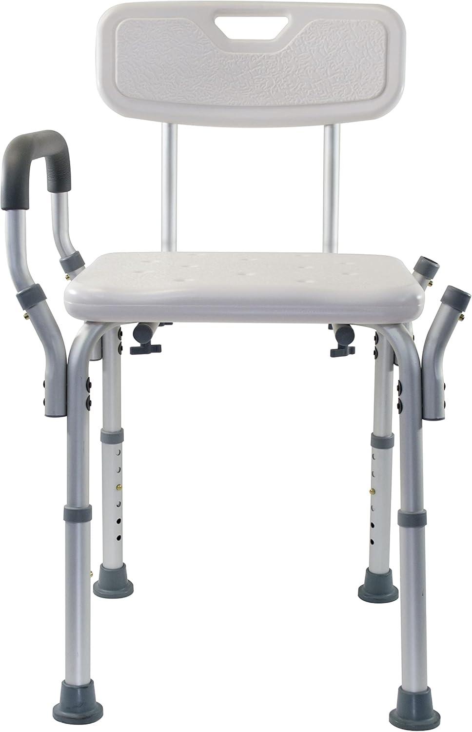 Essential Medical Supply Essential Medical Supply Height Adjustable Shower and Bath Bench with Padded Arms, Contoured Back and Textured Shower Chair Seat B3011