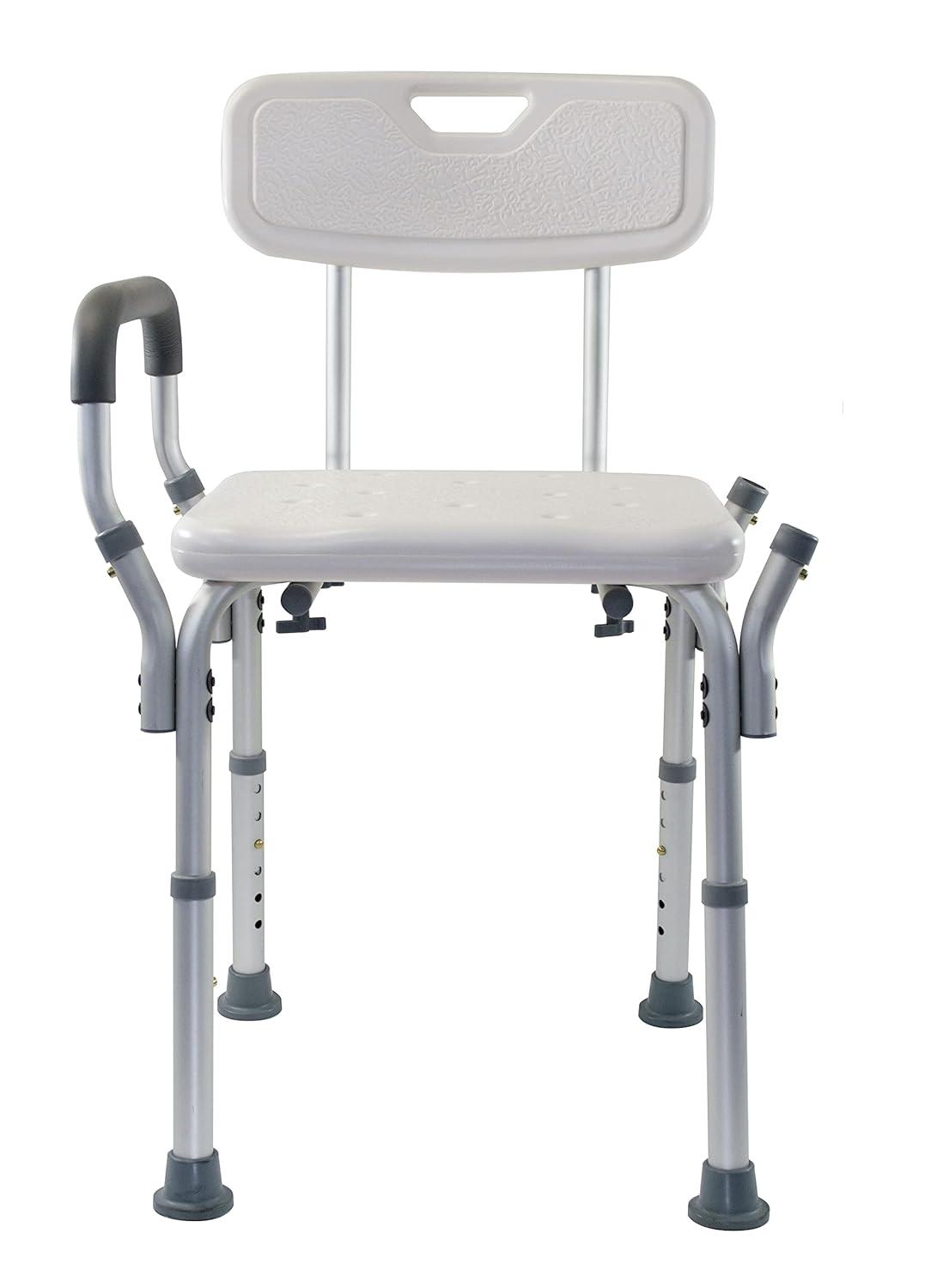 Essential Medical Supply Essential Medical Supply Height Adjustable Shower and Bath Bench with Padded Arms, Contoured Back and Textured Shower Chair Seat B3011
