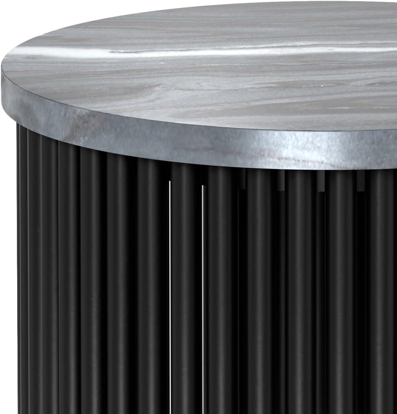 Simpli Home Demy 18"W Genuine Marble Industrial End Table with Slatted Metal Base, Assembled