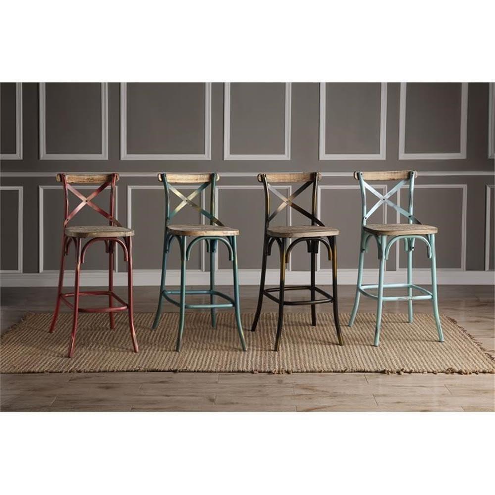 Acme Furniture Zaire Bar Chair in Antique Turquoise and Antique Oak Indoor
