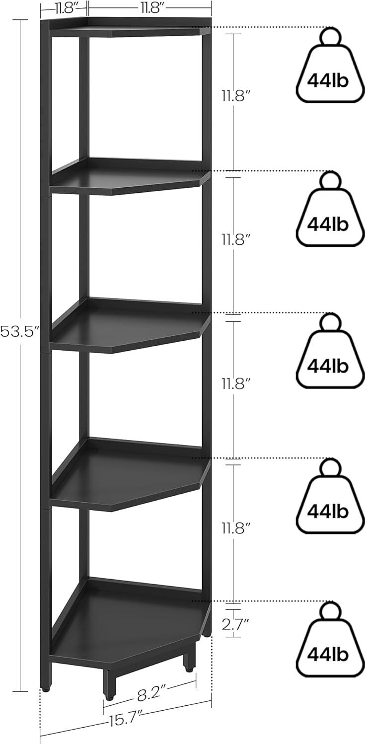 Black 5-Tier Adjustable Corner Shelf with Metal Frame