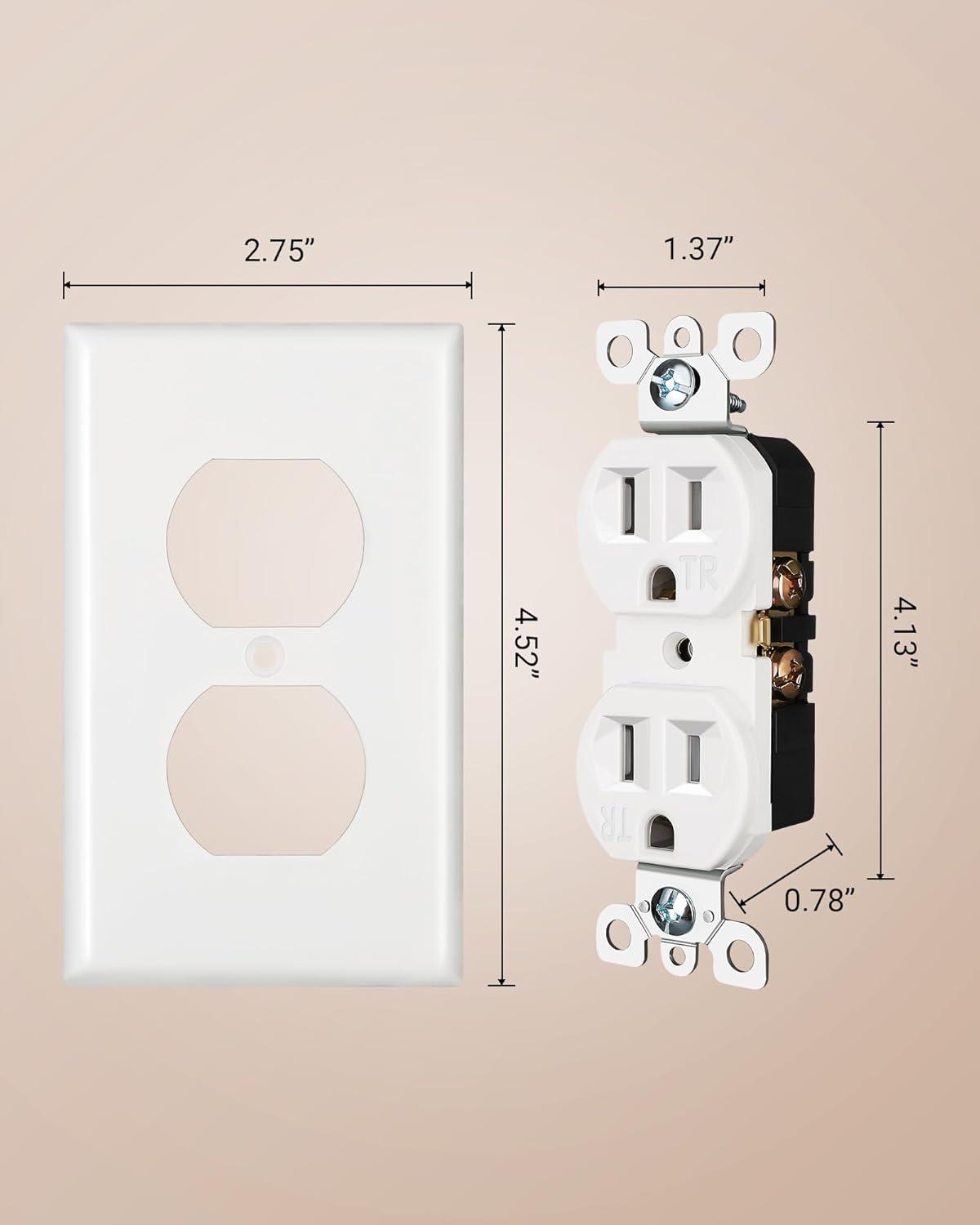 White Tamper Resistant Duplex Outlet with Wall Plate, 15A, 20-Pack