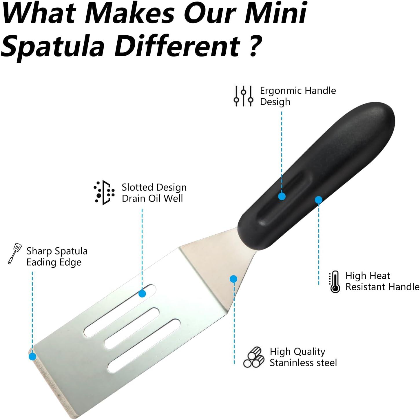 2 Pieces Small Spatula Set, Stainless Steel Mini Serving Spatula for Kitchen Use, Flipping or Cooking for Brownie, Cookie, Lasagna, Pancakes & Cake(Black+Silver)