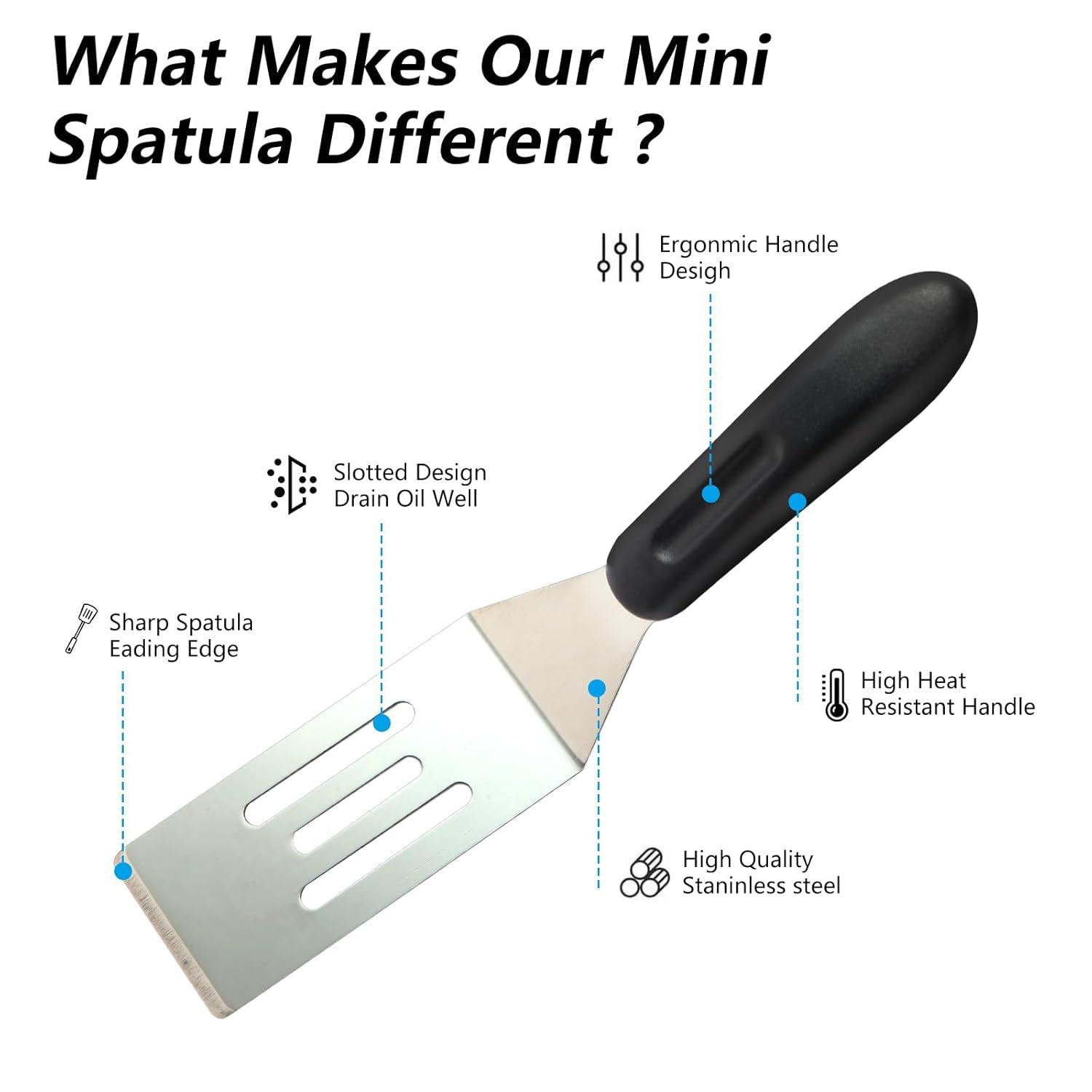 2 Pieces Small Spatula Set, Stainless Steel Mini Serving Spatula for Kitchen Use, Flipping or Cooking for Brownie, Cookie, Lasagna, Pancakes & Cake(Black+Silver)