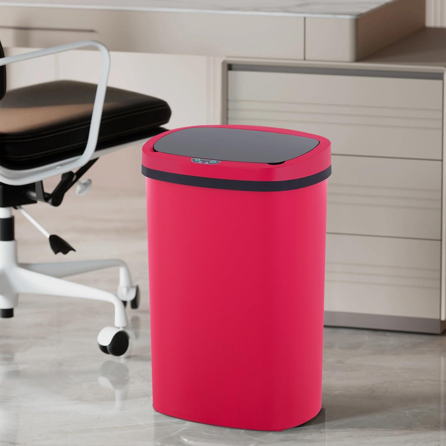 13 Gallon 50L Touch Automatic Stainless Steel Trash Can Garbage Can Metal Trash Bin with Lid for Kitchen Living Room Office Bathroom, Electronic Sensor Automatic Trash Can - Red