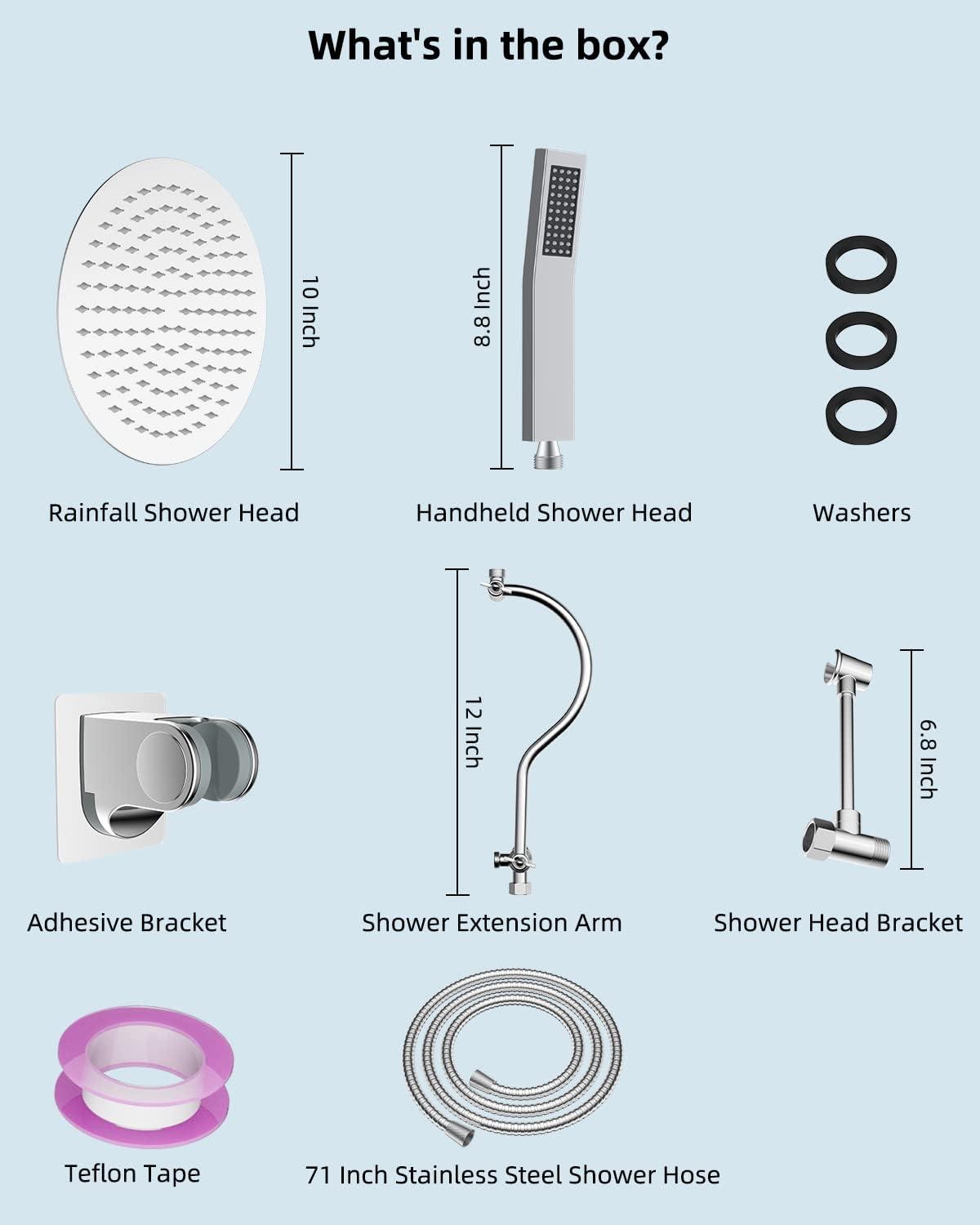 All Metal 10 Inch Round Rainfall Shower Head, with High Pressure Handheld Shower Head Combo