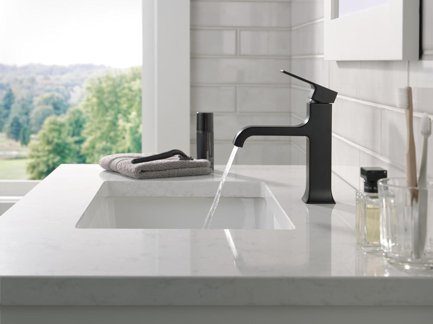 Velum Single Hole Curved Bathroom Faucet with Drain Assembly, Single Handle Bathroom Sink Faucet