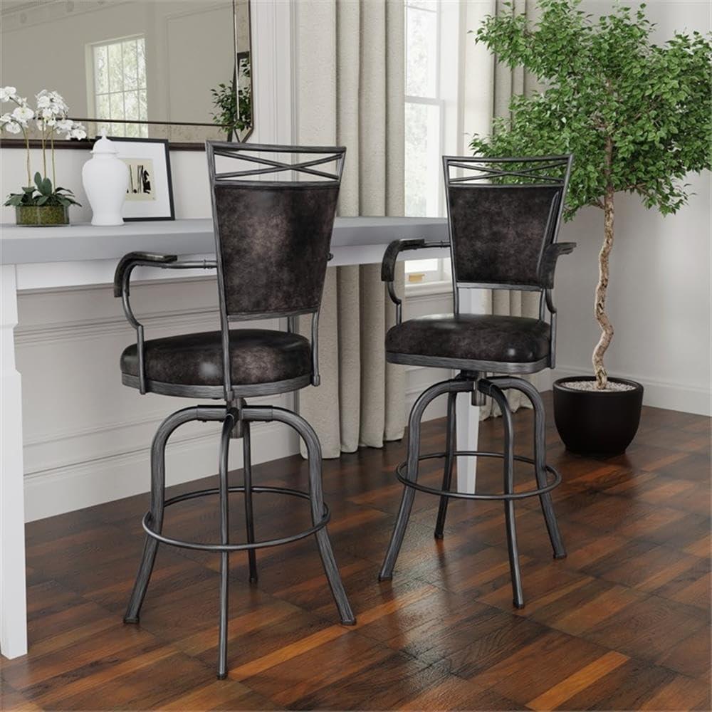 Hillsdale Furniture Bridgetown Metal Bar Height Swivel Stool Pewter: Upholstered, Armrests