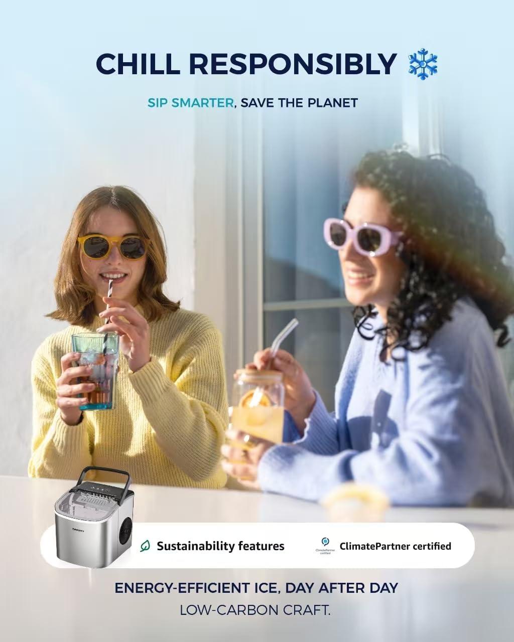 Ice Maker Countertop with Handle, 26lbs in 24Hrs, 9 Ice Cubes Ready in 6 Mins, Auto-Cleaning Portable Ice Maker with Basket and Scoop, for Home/Kitchen/Camping/RV. (2024 New Silver) Utensils