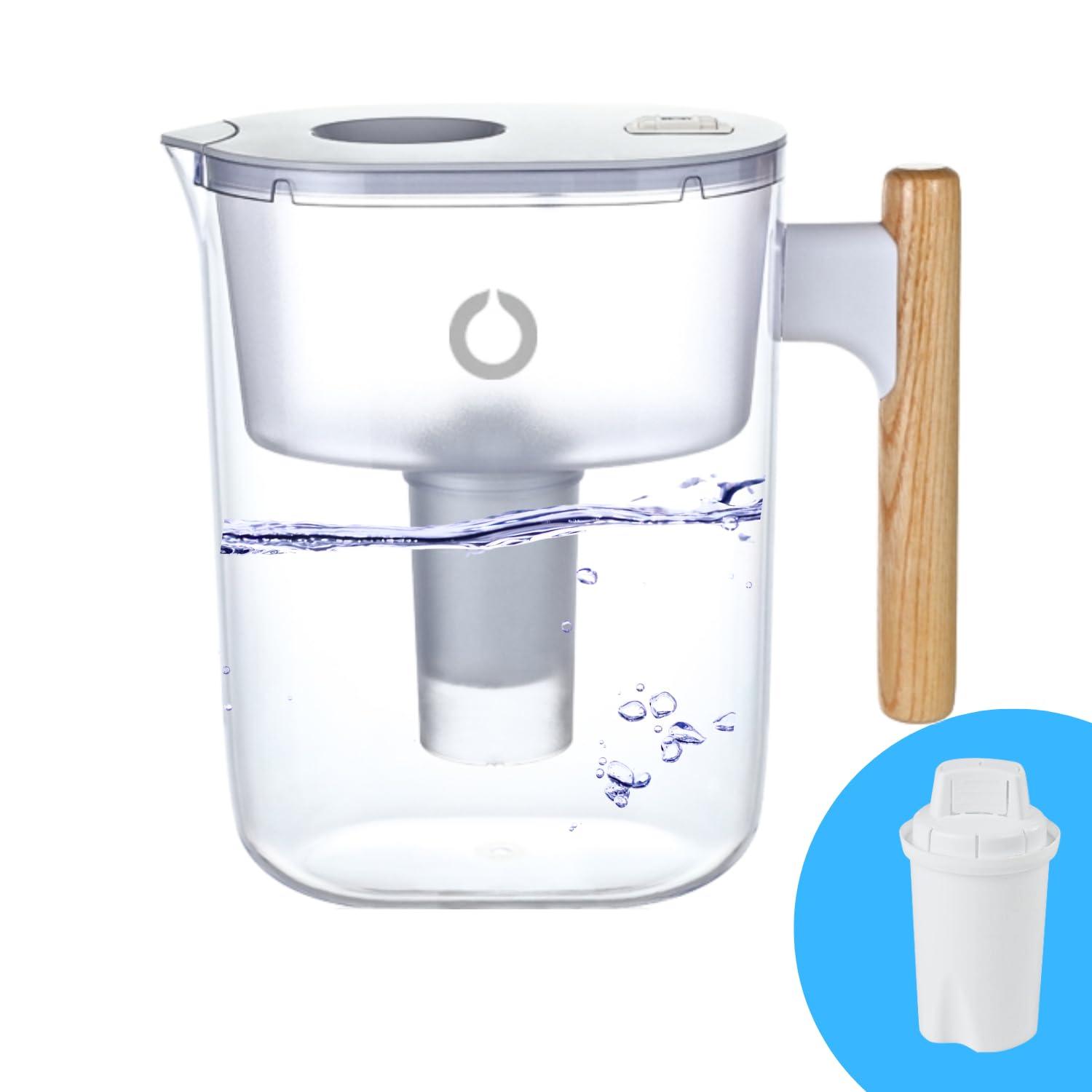 120 Gallon Clear Water Filter Pitcher with Natural Wood Handle