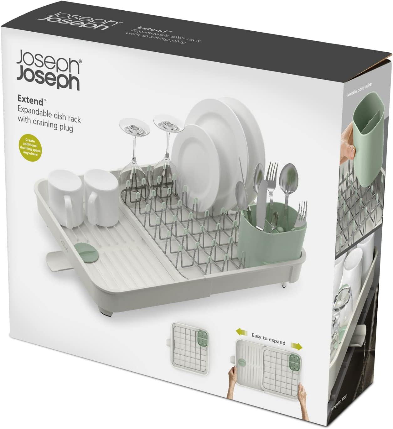 Joseph Joseph Plastic Extend Dish Rack Stone/Sage Green: Polypropylene Drying Rack for Dishes, Hand Wash, 2-Year Warranty