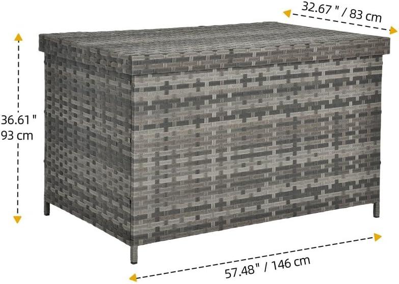 DWVO 170 Gallon Outdoor Storage Box, Weatherproof Wicker Deck Box, XL Outside Storage Container for Patio Furniture, Cushions, Pool Storage and Garden Tools (Black)