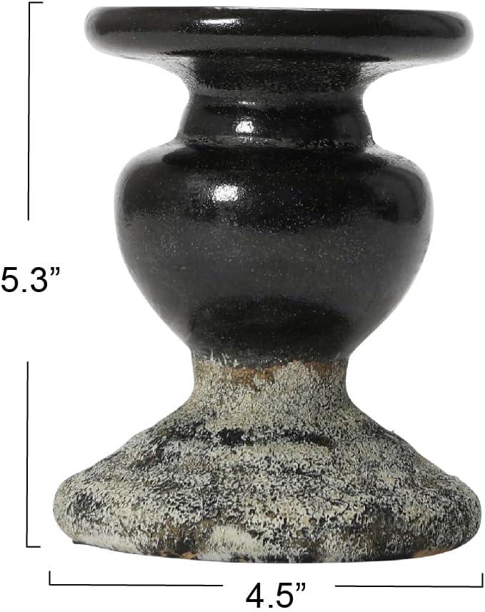 Distressed Black Terracotta 2-Tone Pillar Candle Holder