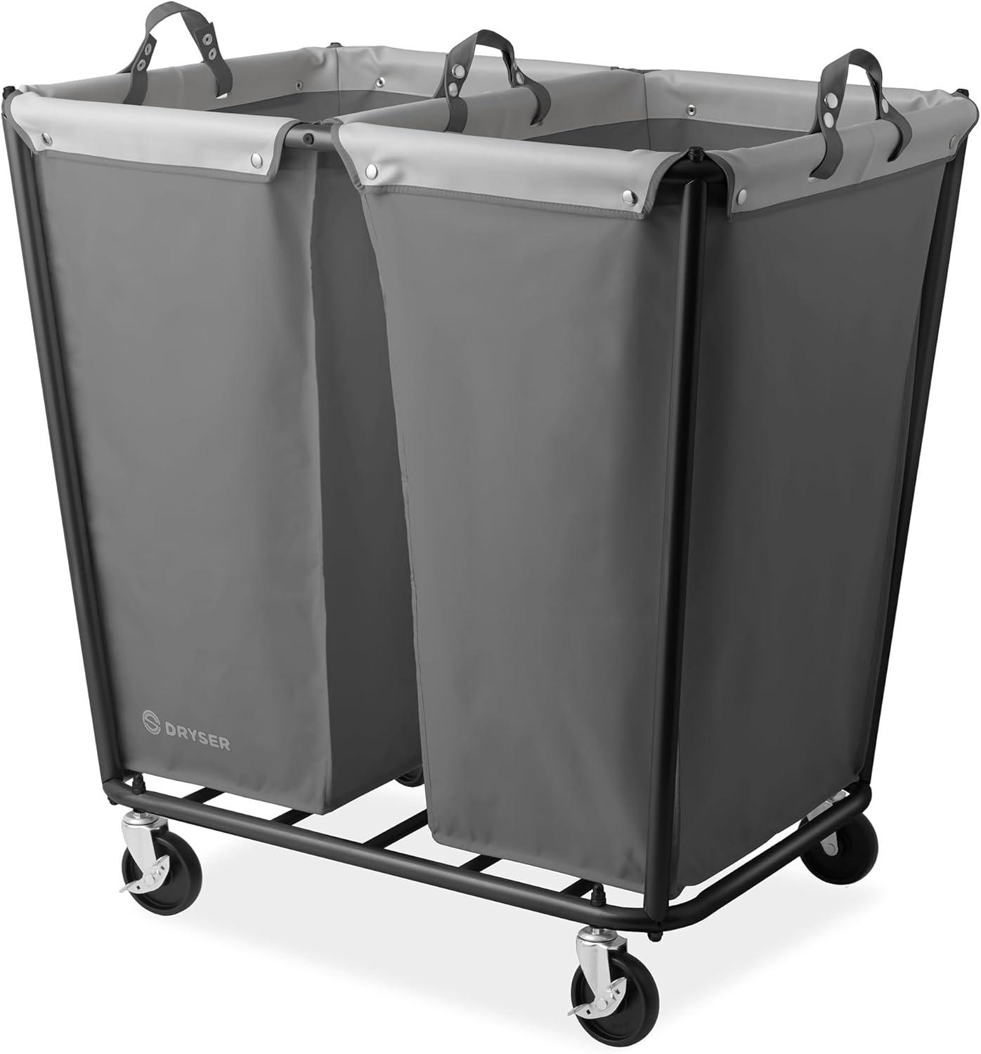 Dryser Round Commercial Heavy-Duty Rolling Laundry Hamper, Steel Frame Cart on Wheels with Removable Canvas Bin for Hotel or Home