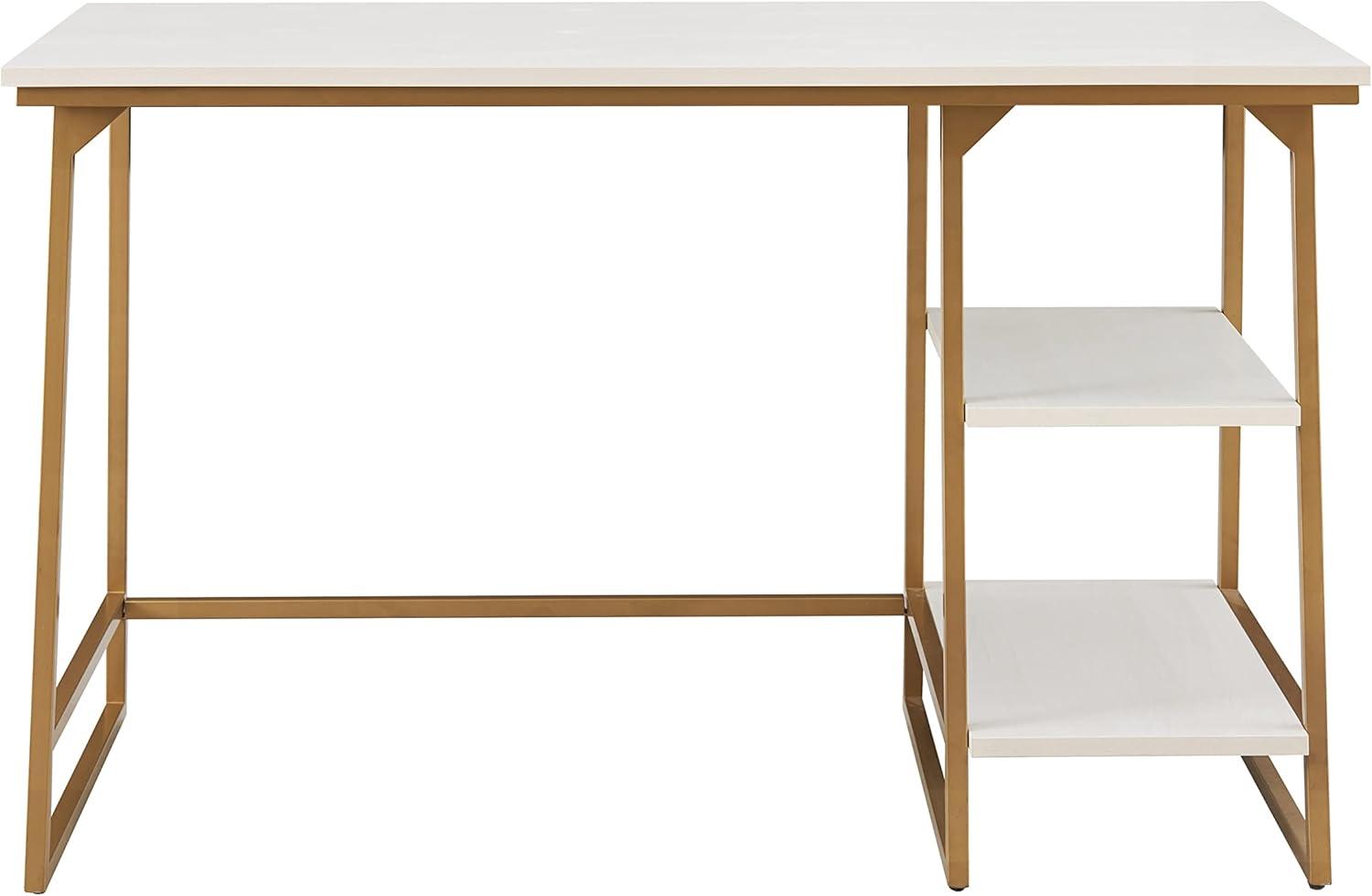 White and Gold Reversible Stepped Tier Shelf Desk