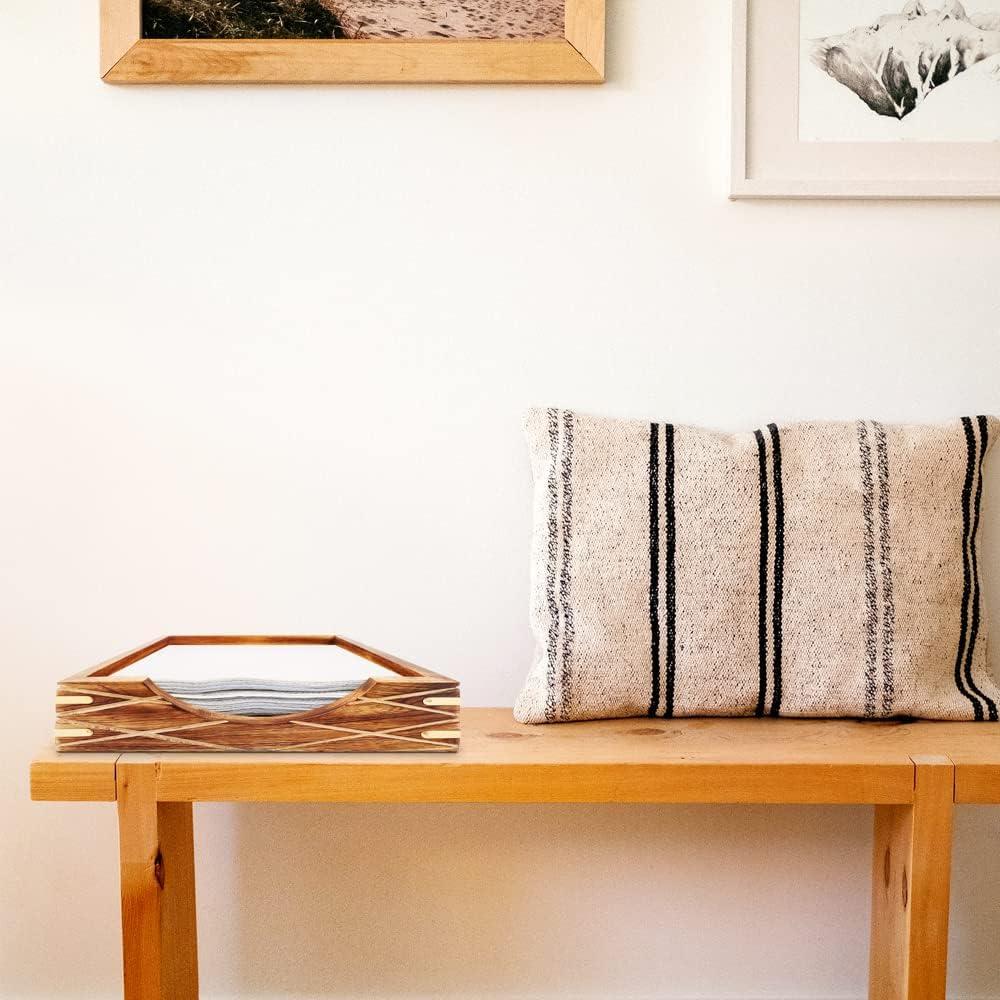 Rustic Mango Wood Tabletop Napkin Holder with Brass Accents