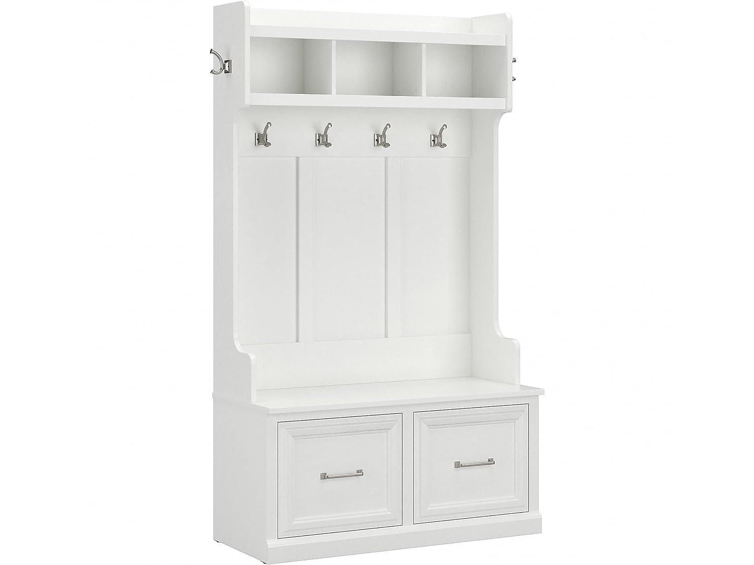 Woodland 40W Hall Tree and Shoe Bench with Doors in White Ash - Engineered Wood