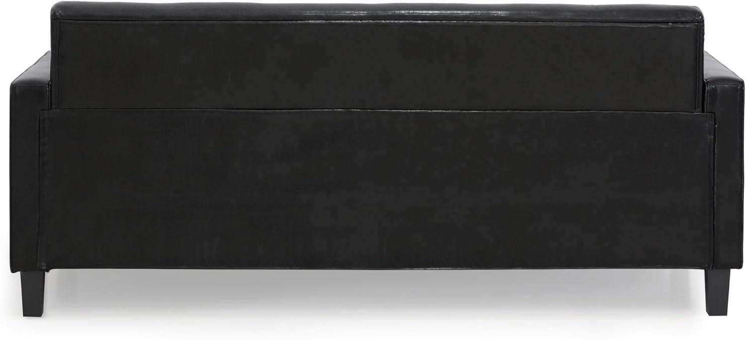 Furinno Brive Contemporary Tufted 3-Seater Sofa, Black Faux Leather