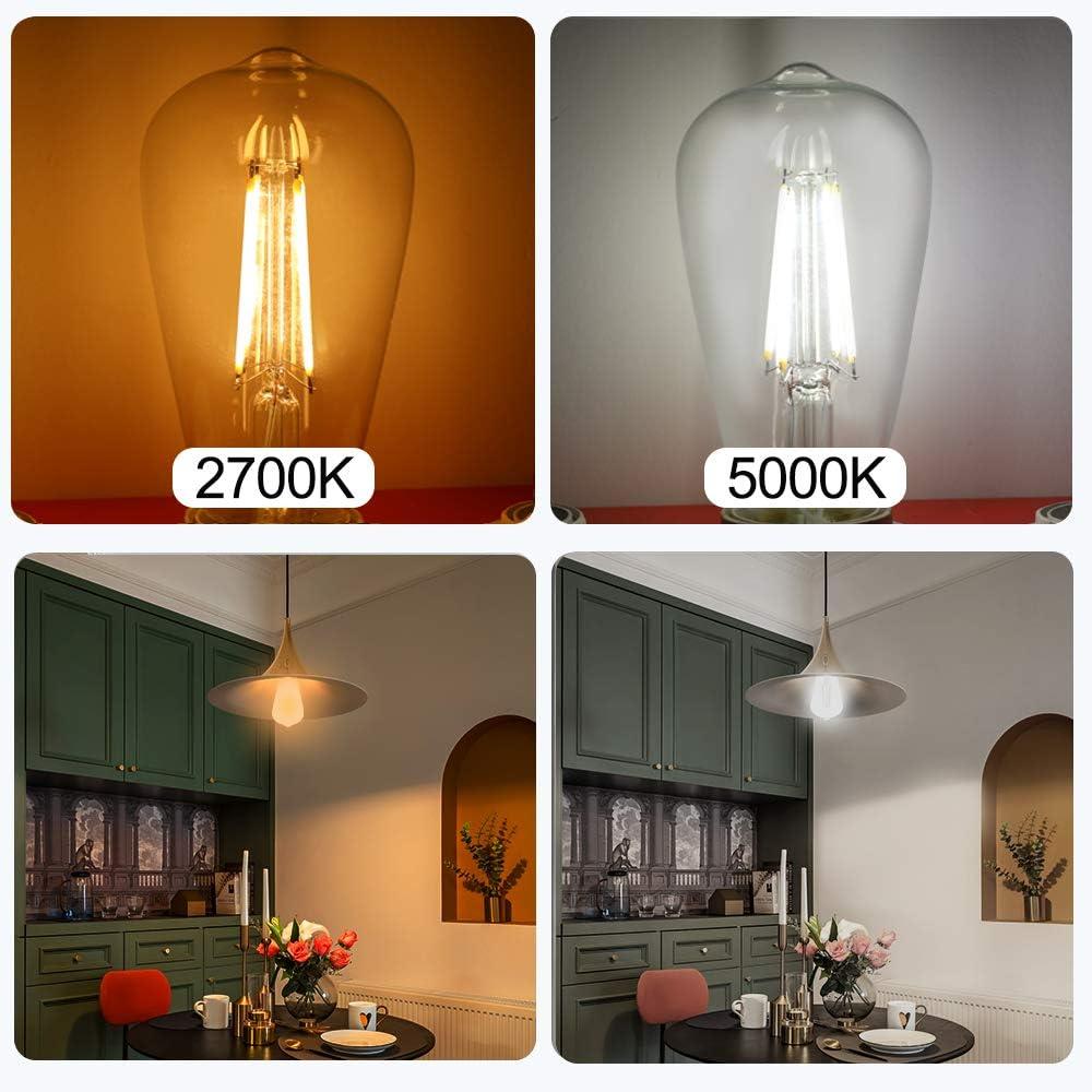 ENERGETIC Vintage LED Edison Light Bulbs, 5000K, 60 Watt Equivalent, ST64 Filament, Tear Drop Antique Decorative Bulbs, E26 Base, UL Listed, 6 Pack