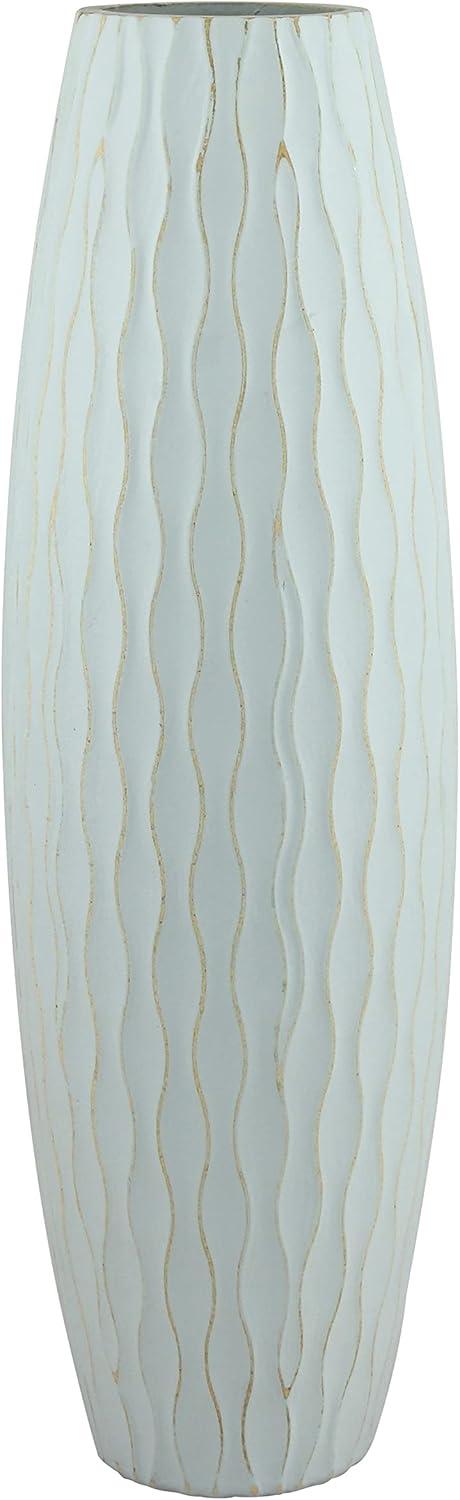 Pale Ocean Blue Wave Textured Wood Vase, 15.7"