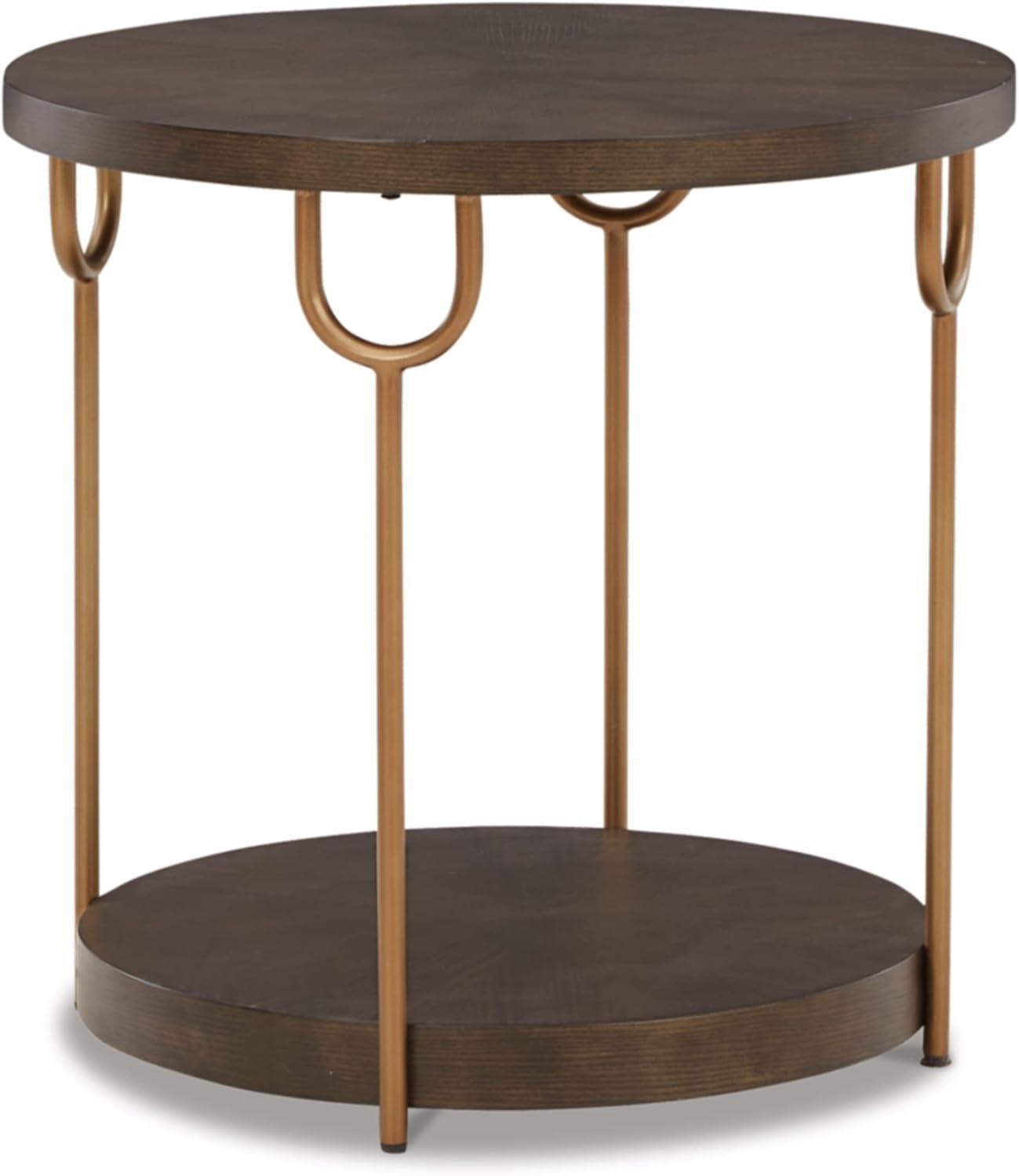 Signature Design by Ashley Contemporary Brazburn End Table Dark Brown/Gold Finish
