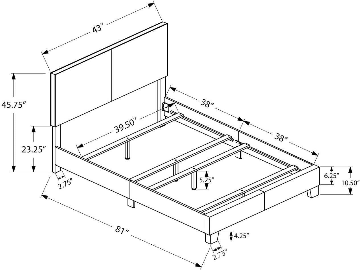 Monarch Specialties Bed Twin Size Platform Bedroom Frame Upholstered Pu Leather Look Wood Legs Brown Transitional