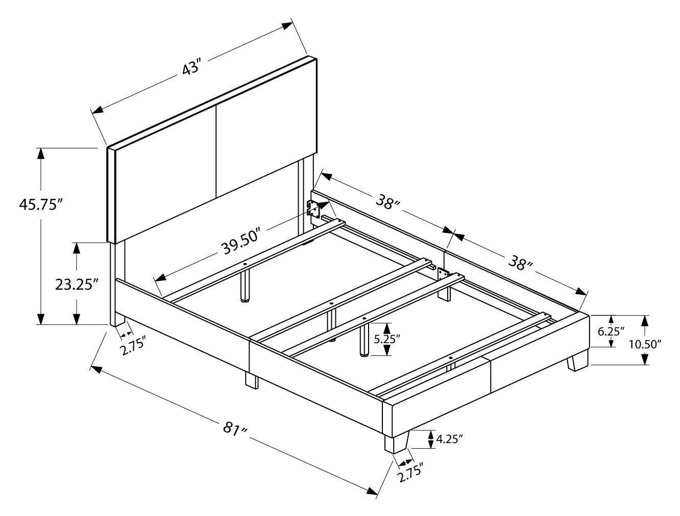 Monarch Specialties Bed Twin Size Platform Bedroom Frame Upholstered Pu Leather Look Wood Legs Brown Transitional