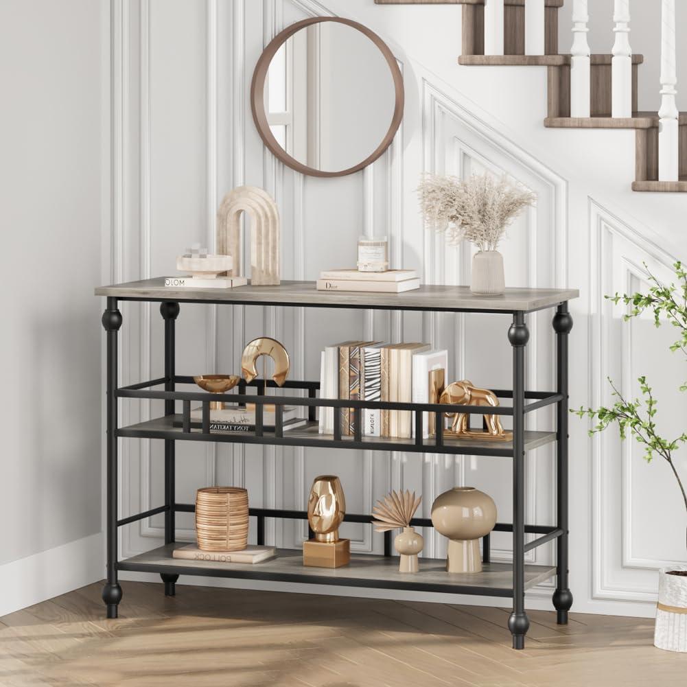 Console Table, 3-Tier Sofa Tables Narrow Entryway Table with Storage, 43" Behind Couch Table Industrial Hallway Table Home Furniture for Living Room, Foyer, Bedroom