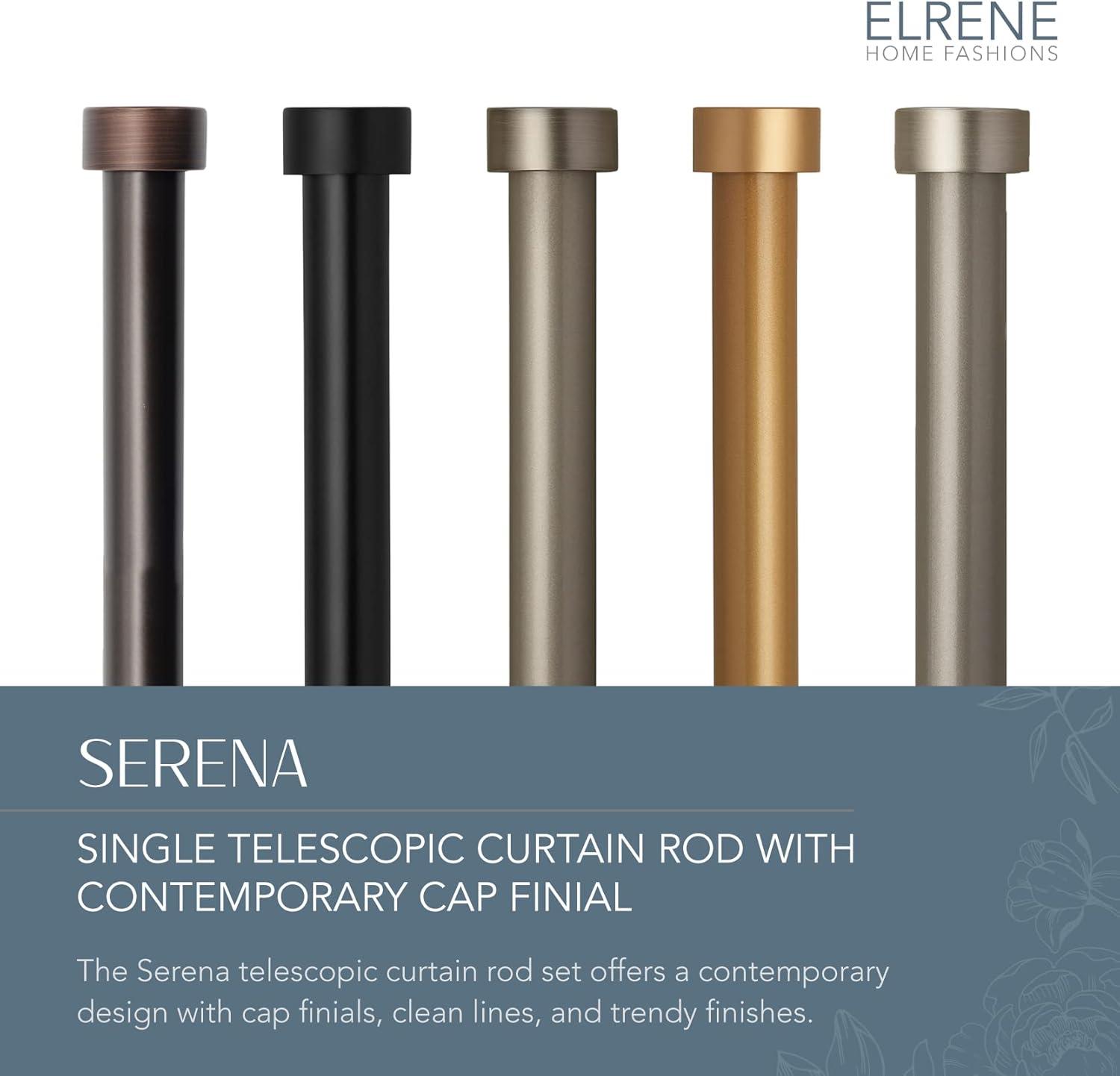 Serena 1" Window Drapery Single Curtain Rod with Contemporary Cap Finial - 48" - Nickel - Elrene Home Fashions