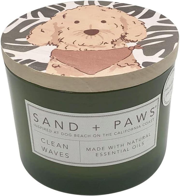 Sand + Paws Scented Candle - Clean Waves - Additional Scents and Sizes –Luxurious Air Freshening Jar Candles Neutralize pet Odors and Enhance Home décor – 100% Cotton Lead-Free Wicks - 12 oz