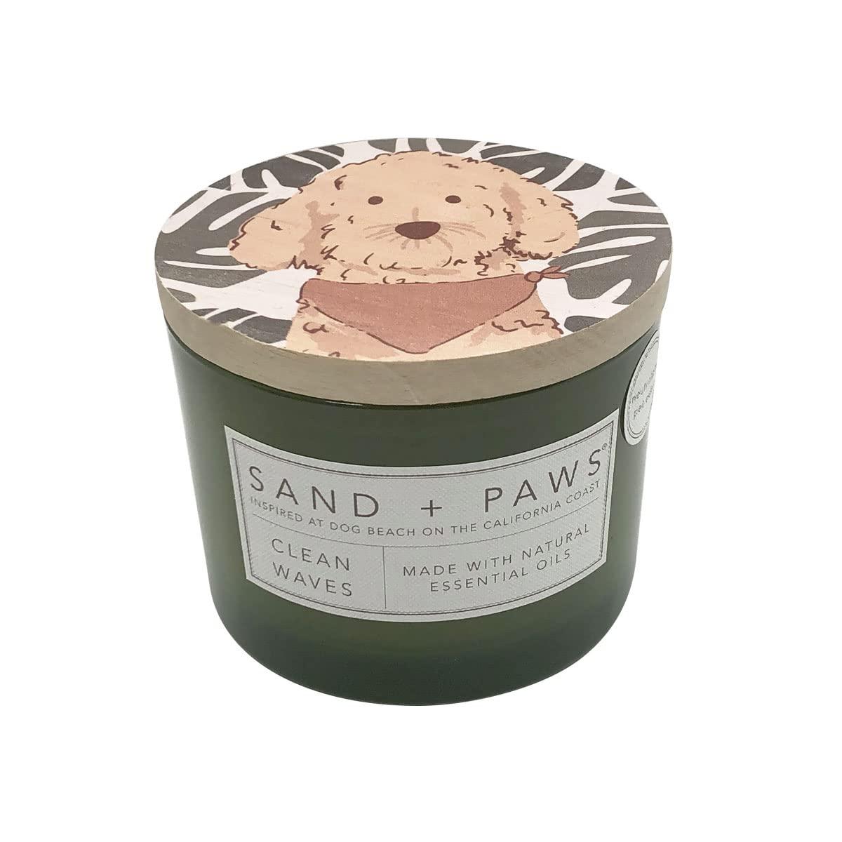 Sand + Paws Scented Candle - Clean Waves - Additional Scents and Sizes –Luxurious Air Freshening Jar Candles Neutralize pet Odors and Enhance Home décor – 100% Cotton Lead-Free Wicks - 12 oz