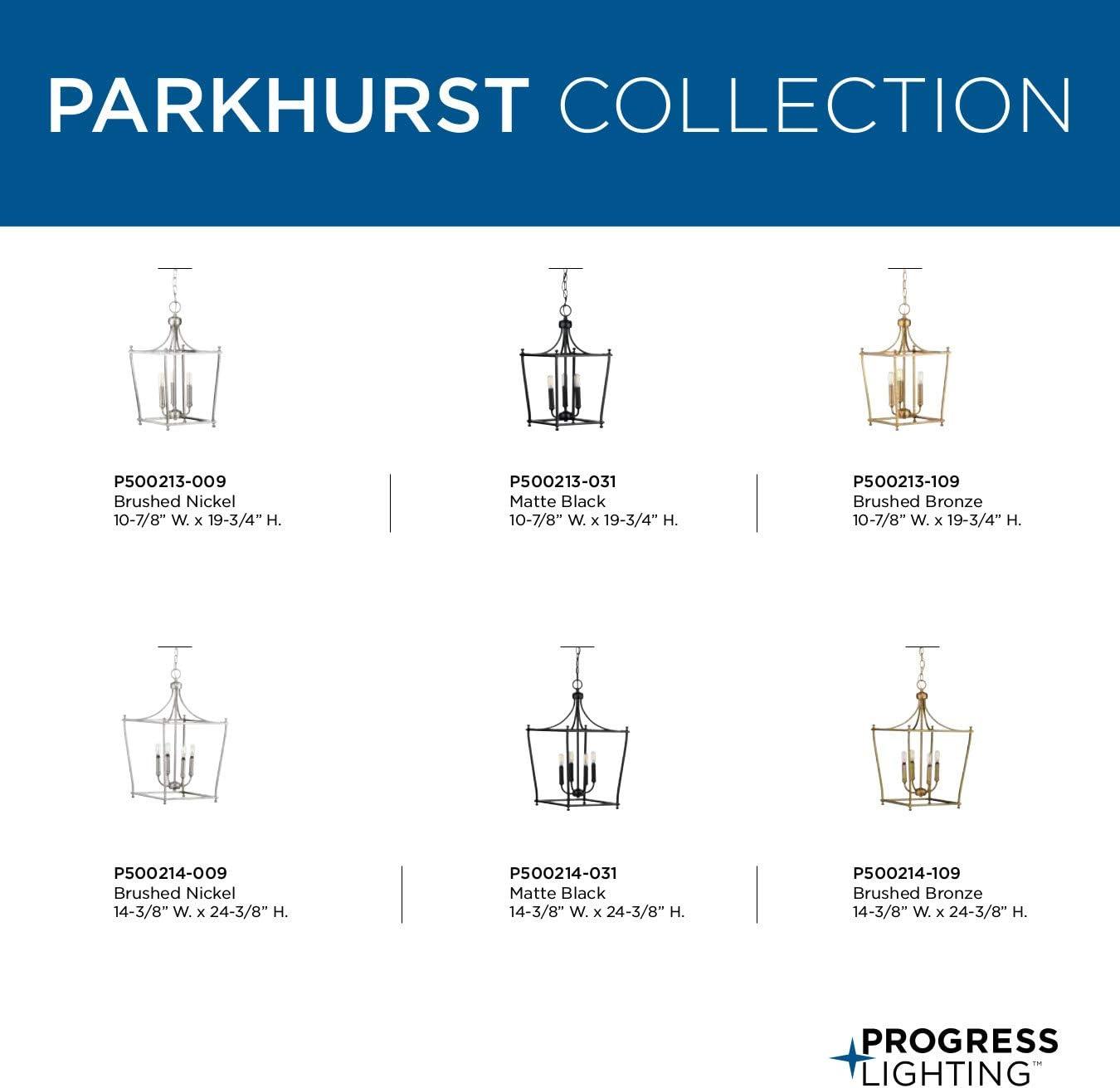 Progress Lighting Parkhurst 4-Light Lantern Matte Black Ceiling Light, Steel, Incandescent, Dry Rated