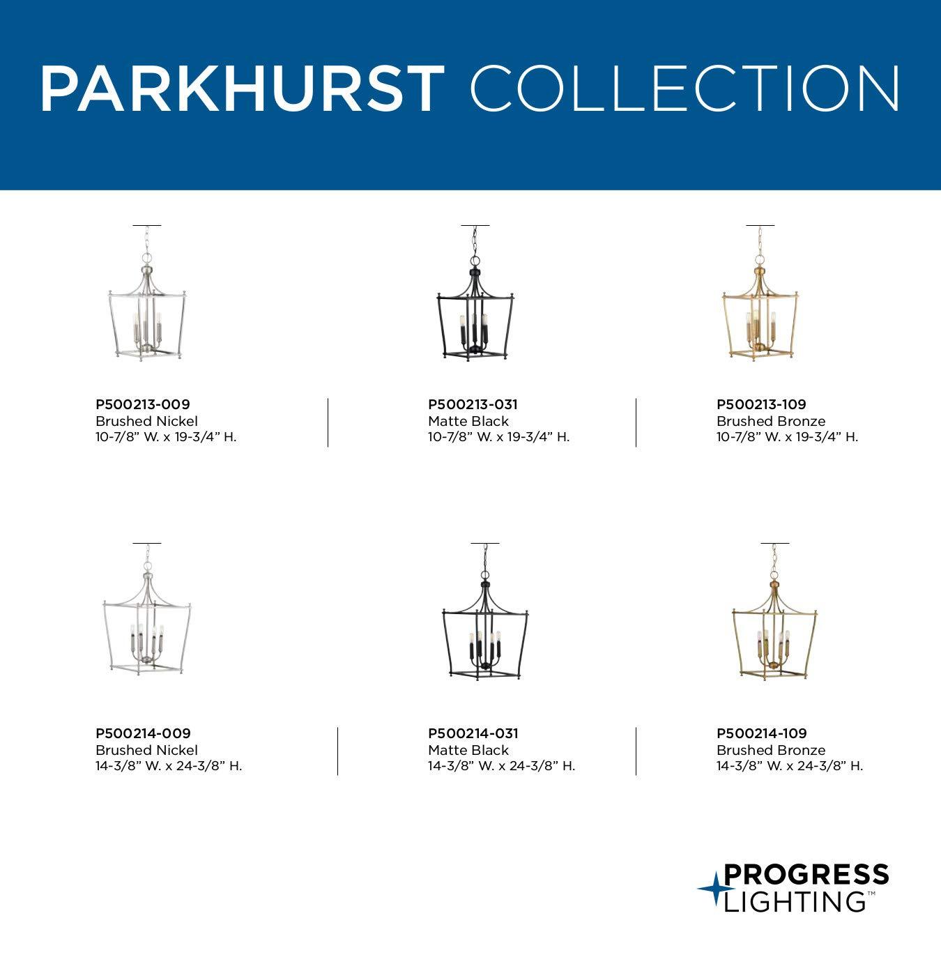 Progress Lighting Parkhurst 4-Light Lantern Matte Black Ceiling Light, Steel, Incandescent, Dry Rated