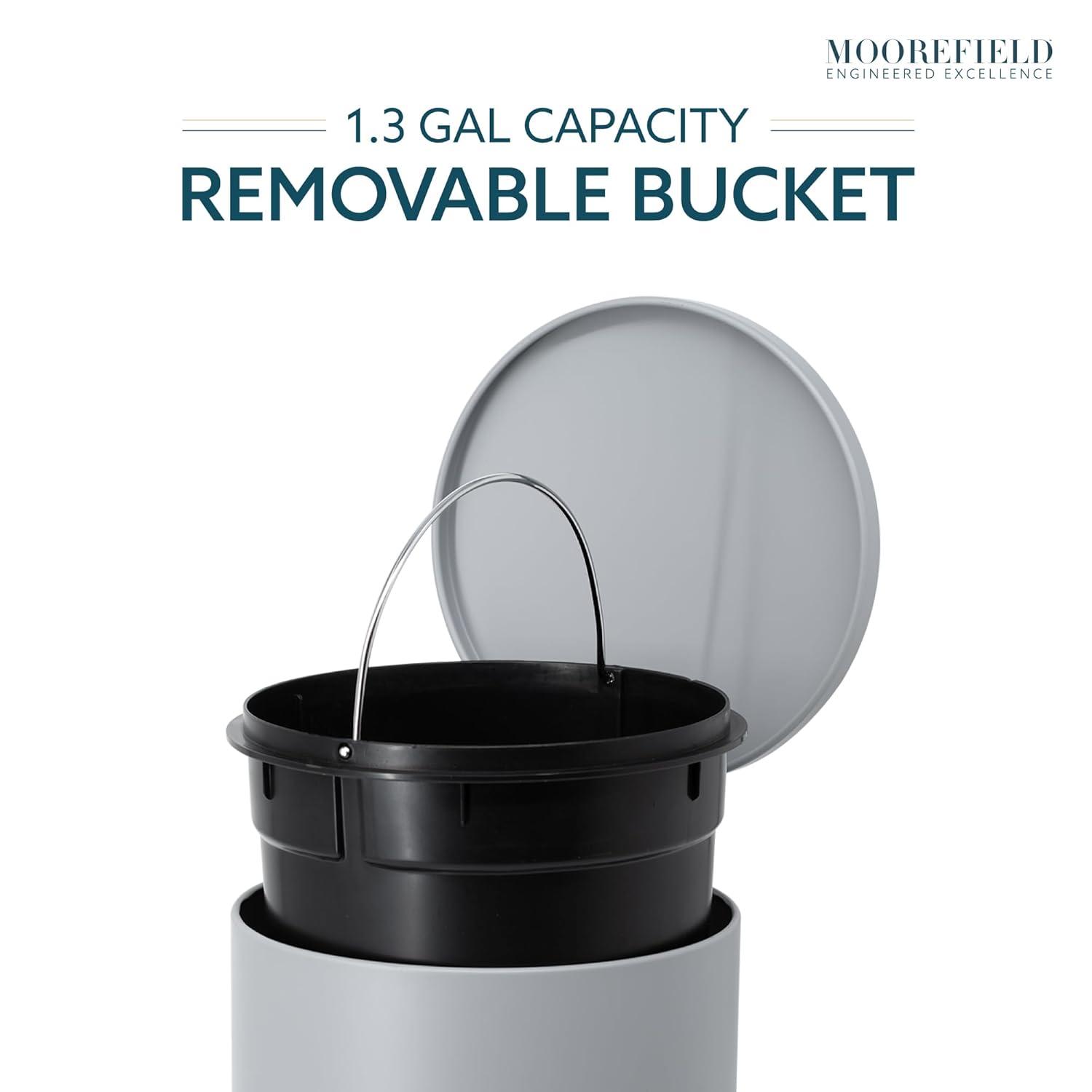 Round slow-close bathroom wastebin with premium pedal and lid (5L)