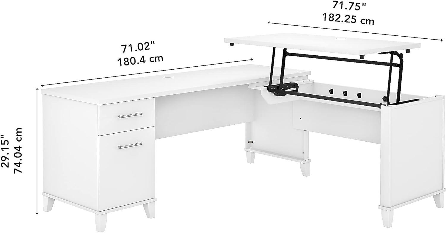 Somerset 72W Sit to Stand L Shaped Desk in White - Engineered Wood