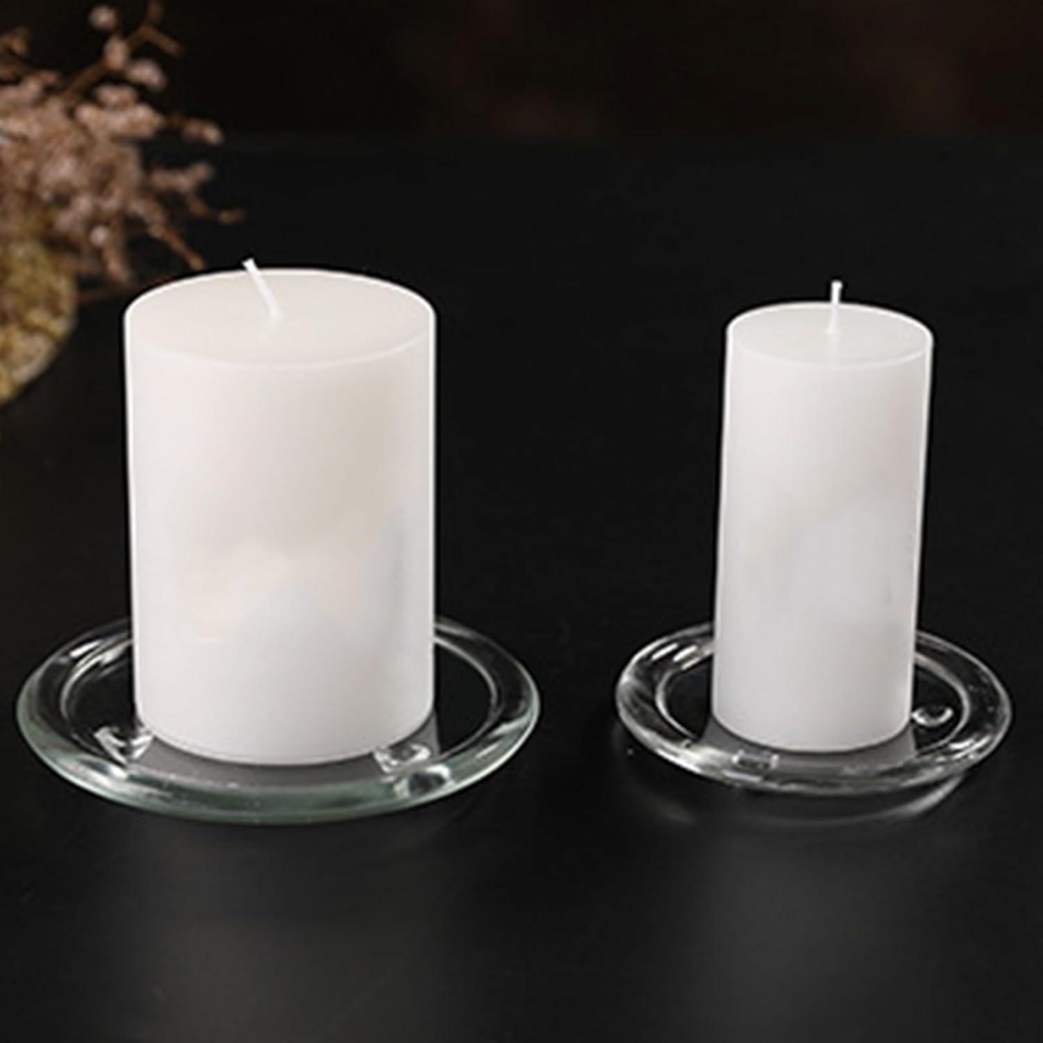 2pcs Clear Glass Candle Plates Round Clear Pillar Candle Plates for Wedding