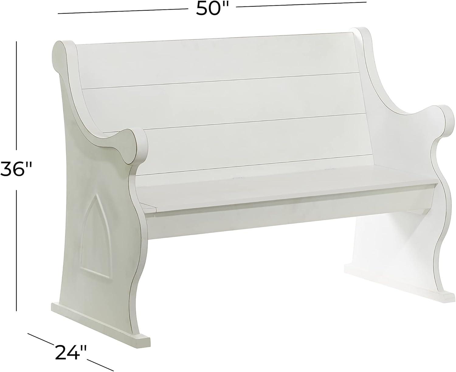 Classic White Wood Storage Bench with Scrolled Armrests, 50" x 36"