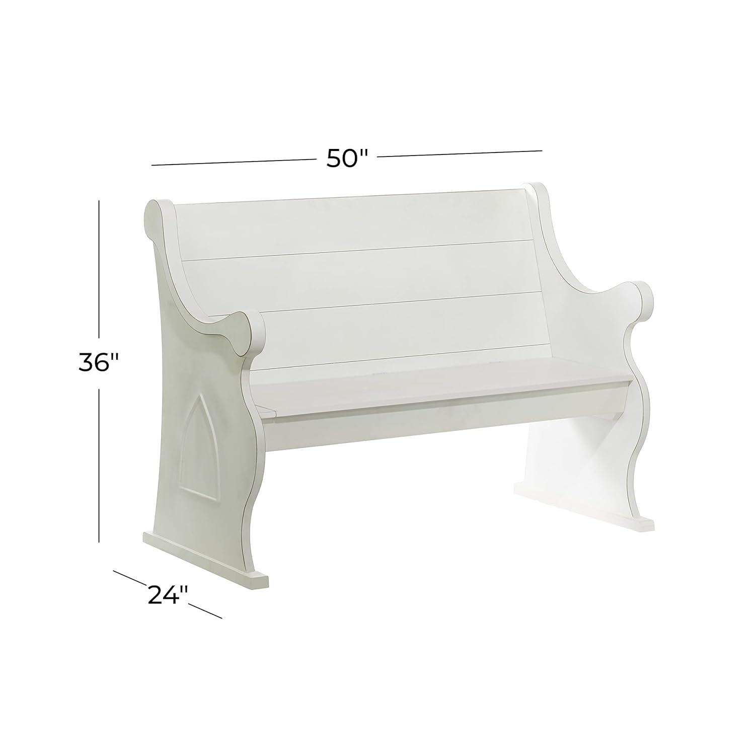 DecMode Wood Storage Bench with Scrolled Armrests, White